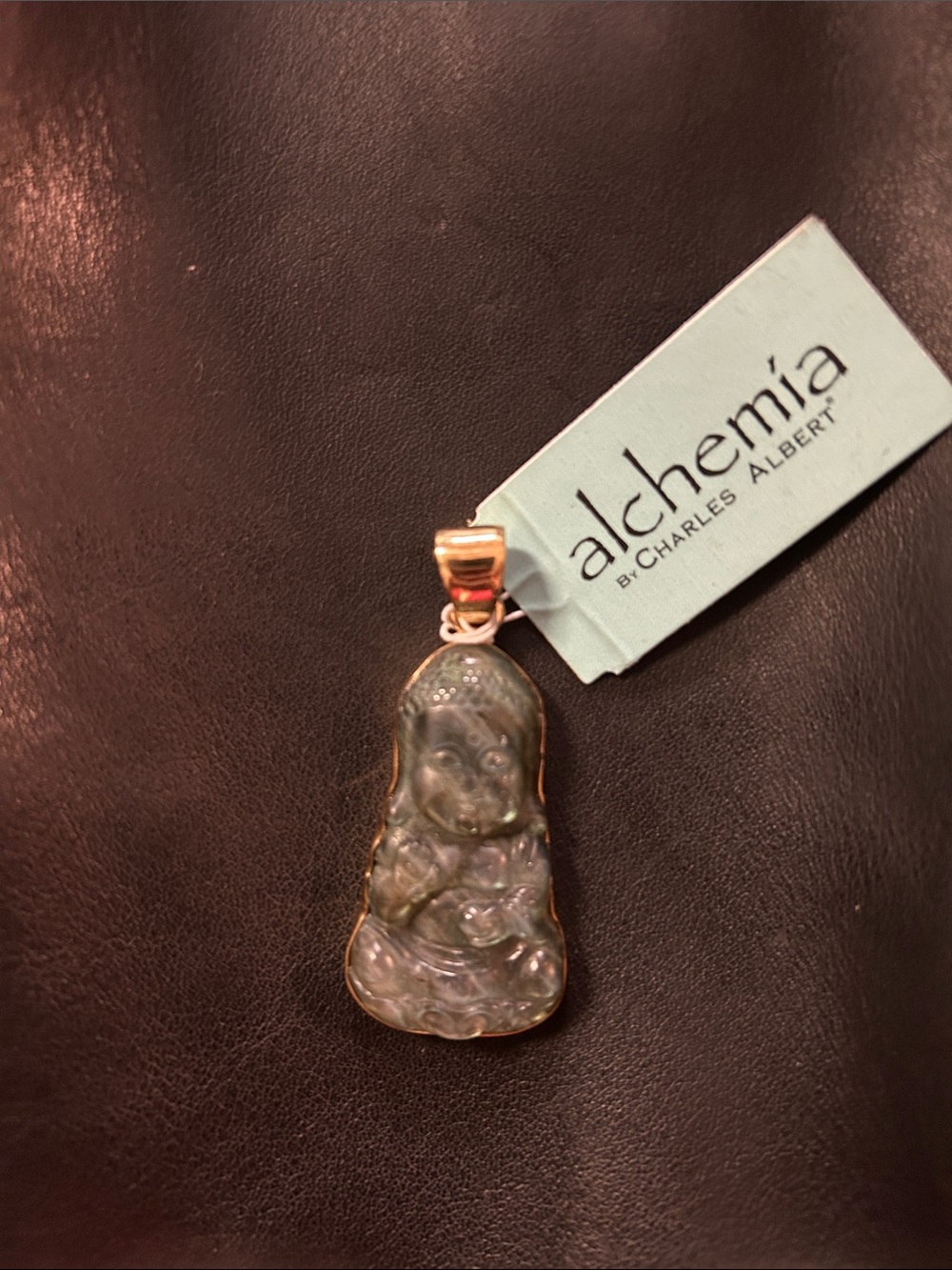 Alchemia by Charles Albert Carved labradorite Buddha Pendant - Green